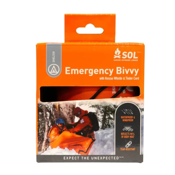 SOL Emergency Bivy with Rescue Whistle and Tinder Chord - Orange